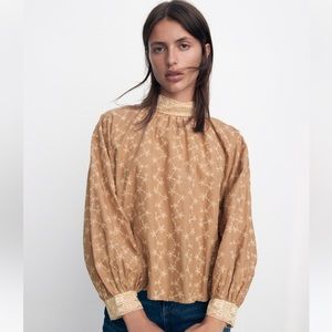 NWT Zara Embroidered Romantic Blouse